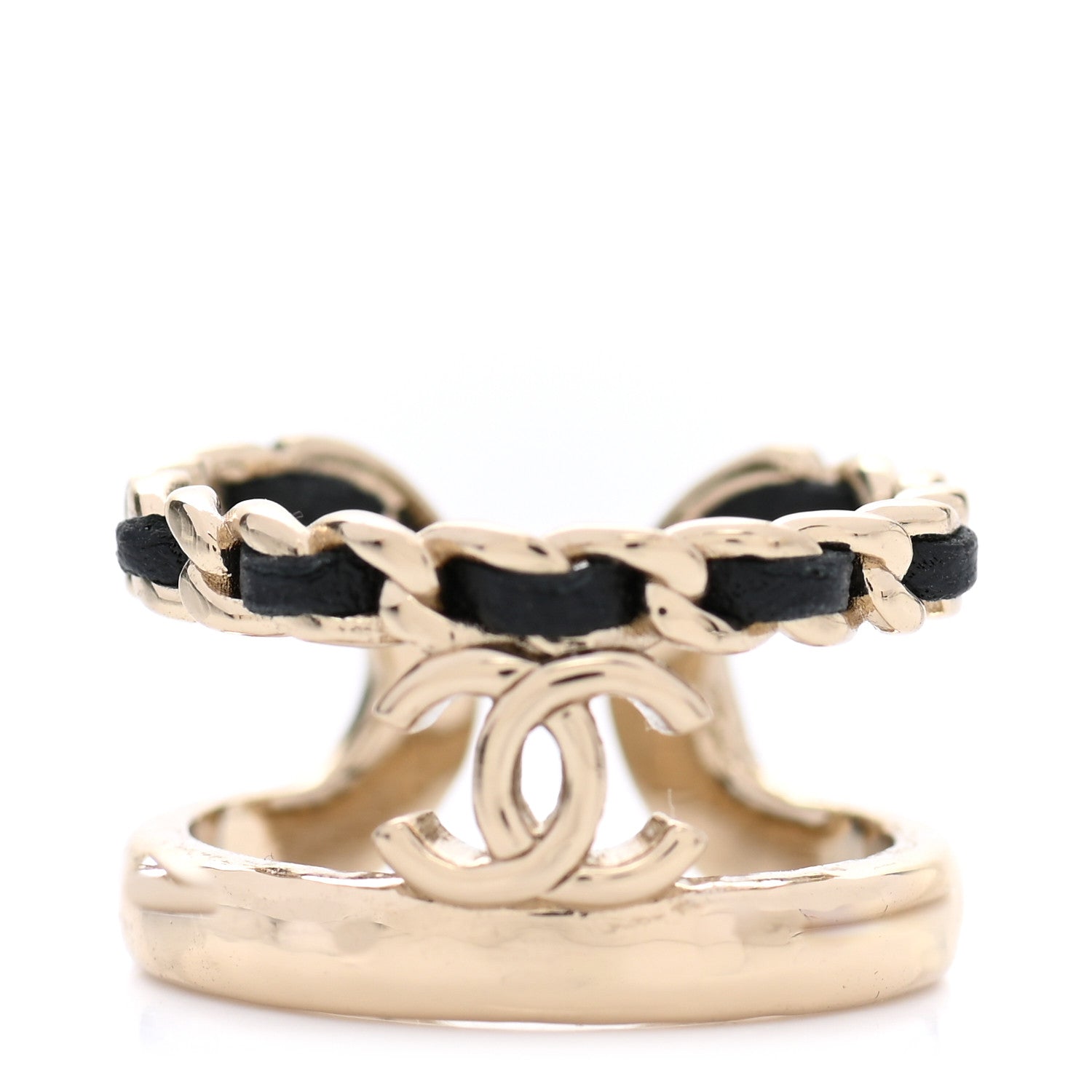 Chanel Metal Lambskin CC Ring 52 Gold Black 1 of 5