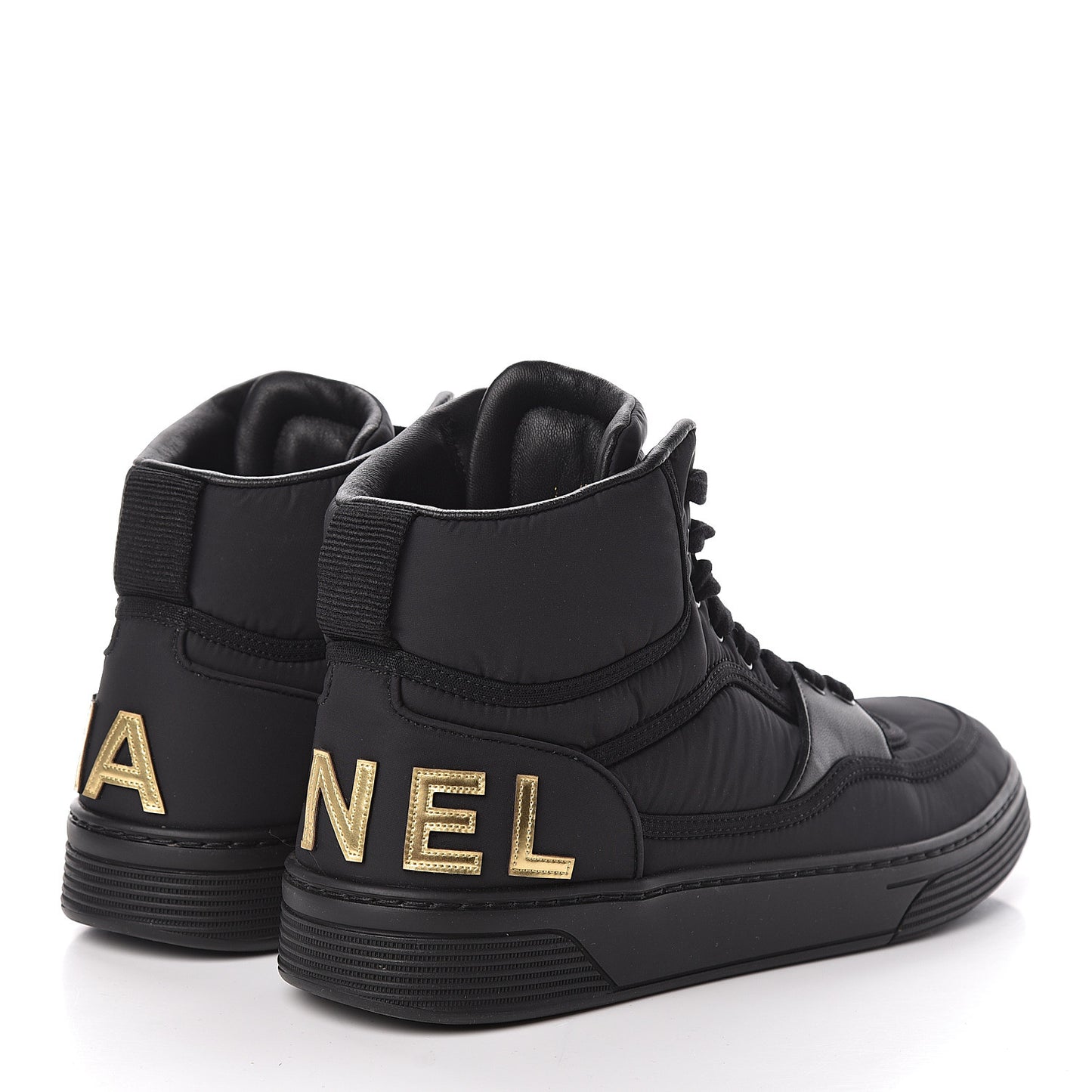 Nylon Lambskin Womens Logo High Top Sneakers 39 Black
