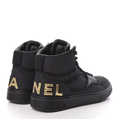 Chanel Nylon Lambskin Womens Logo High Top Sneakers 39 Black 4 of 11