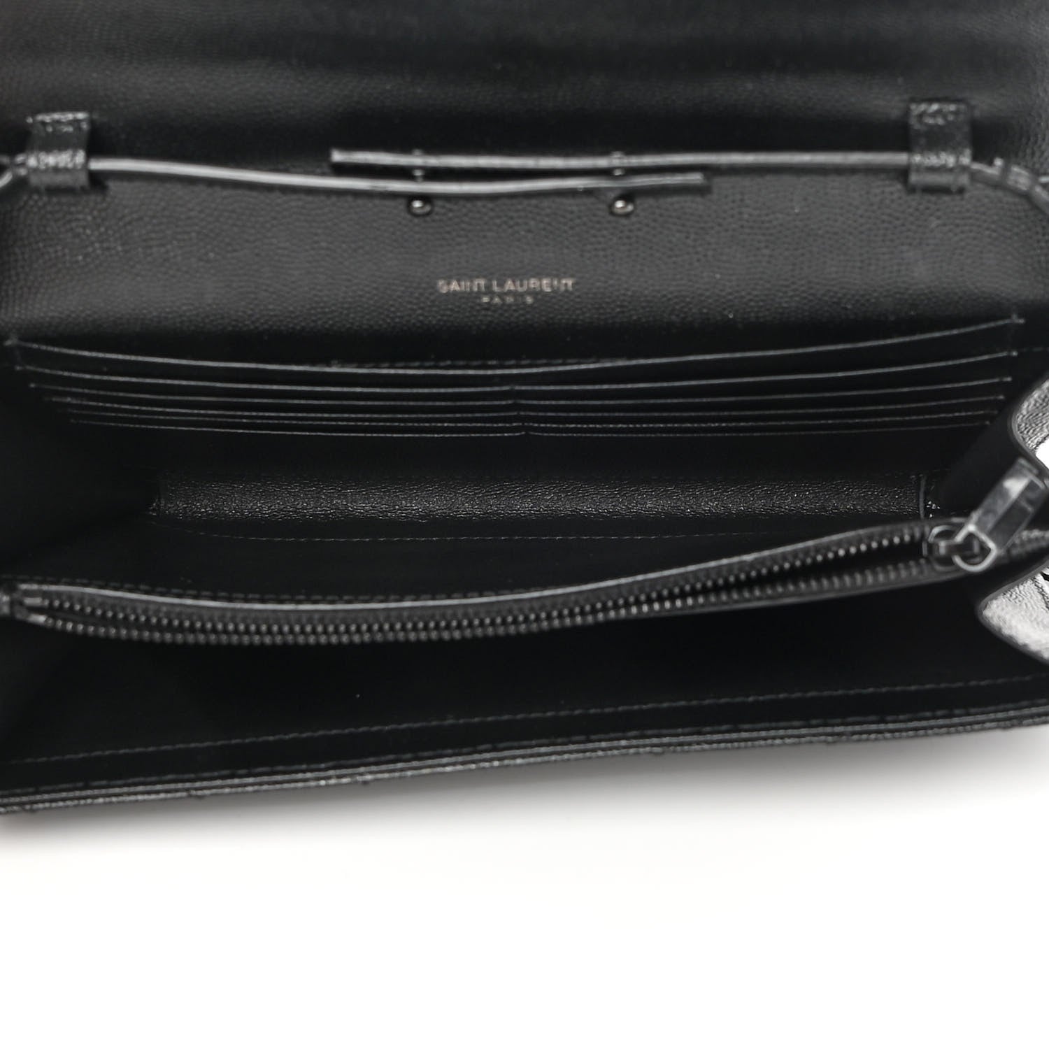 Saint Laurent Grain De Poudre Matelasse Chevron Monogram Chain Wallet Black 5 of 12