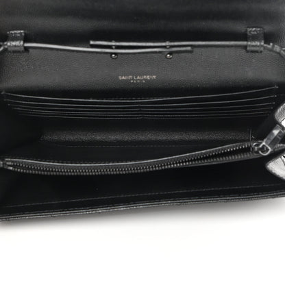 Saint Laurent Grain De Poudre Matelasse Chevron Monogram Chain Wallet Black 5 of 12
