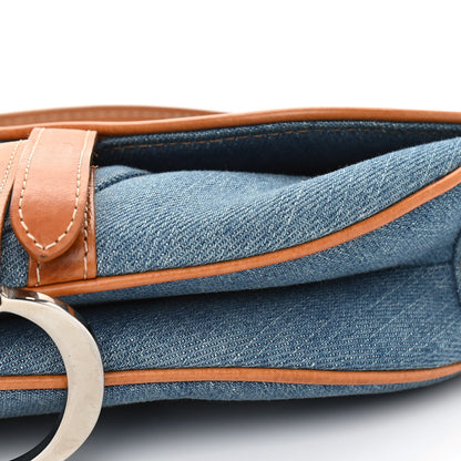 Christian Dior Denim Embroidered Saddle Bag Blue 6 of 10