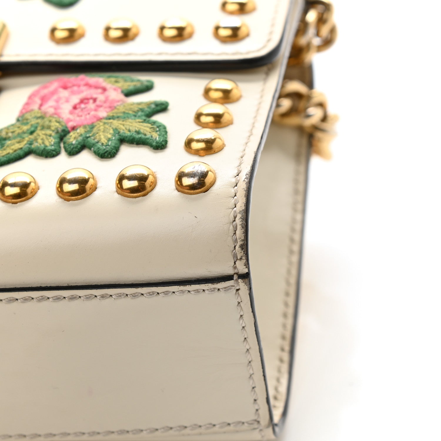 Gucci Calfskin Floral Embroidered Small Padlock Shoulder Bag White 12 of 26