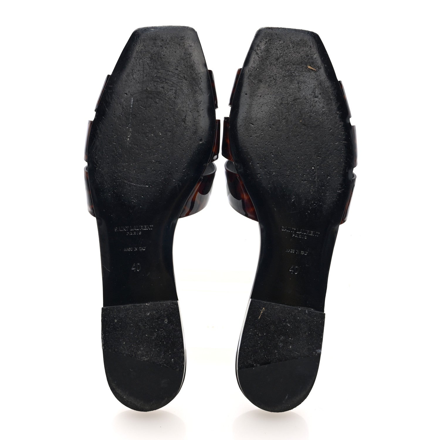 Saint Laurent Patent Calfskin Nu Pied 05 Slide Sandals 40 Tortoise 6 of 8