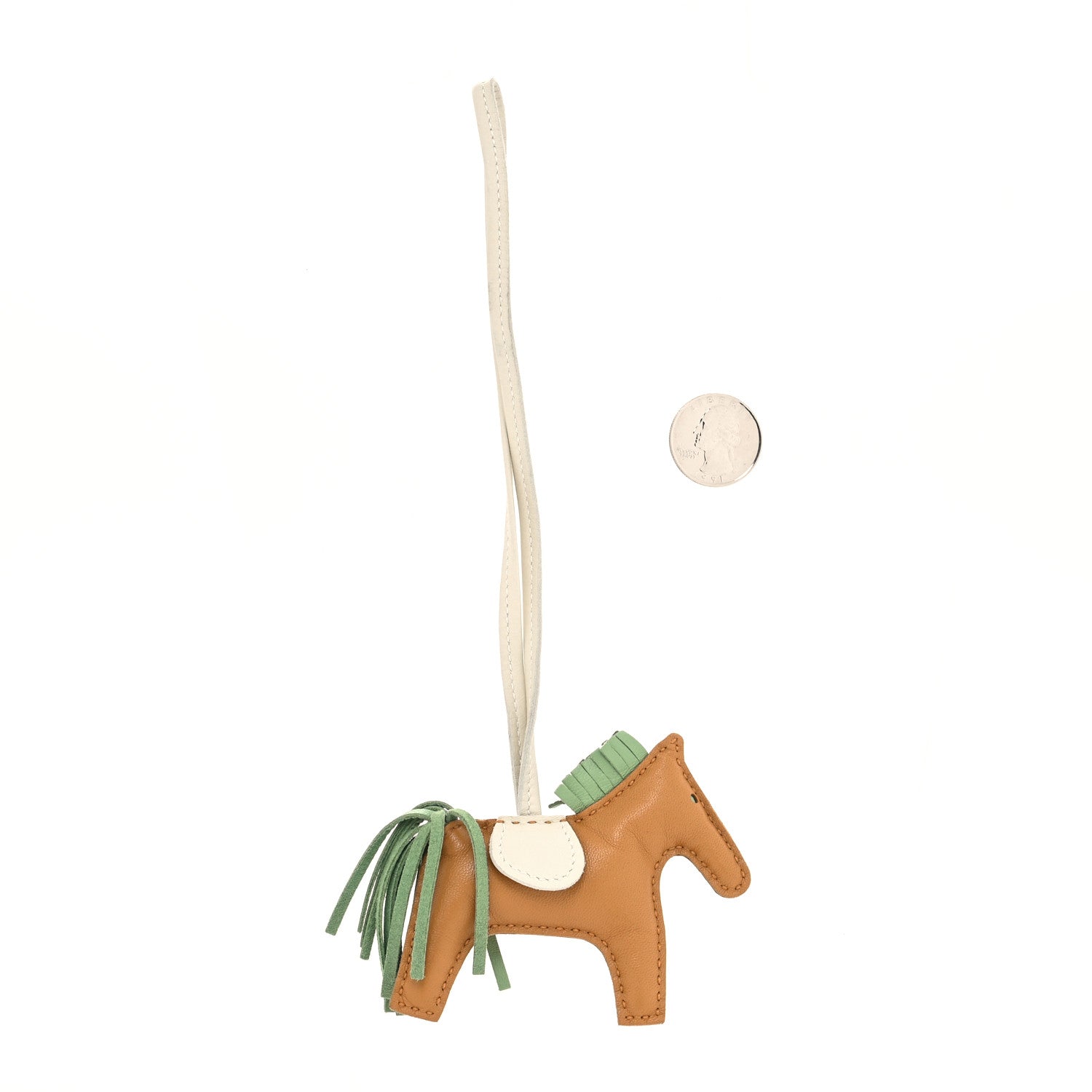Hermes Milo Lambskin Grigri Rodeo Horse Bag Charm PM Sesame Vert Criquet Craie 2 of 4