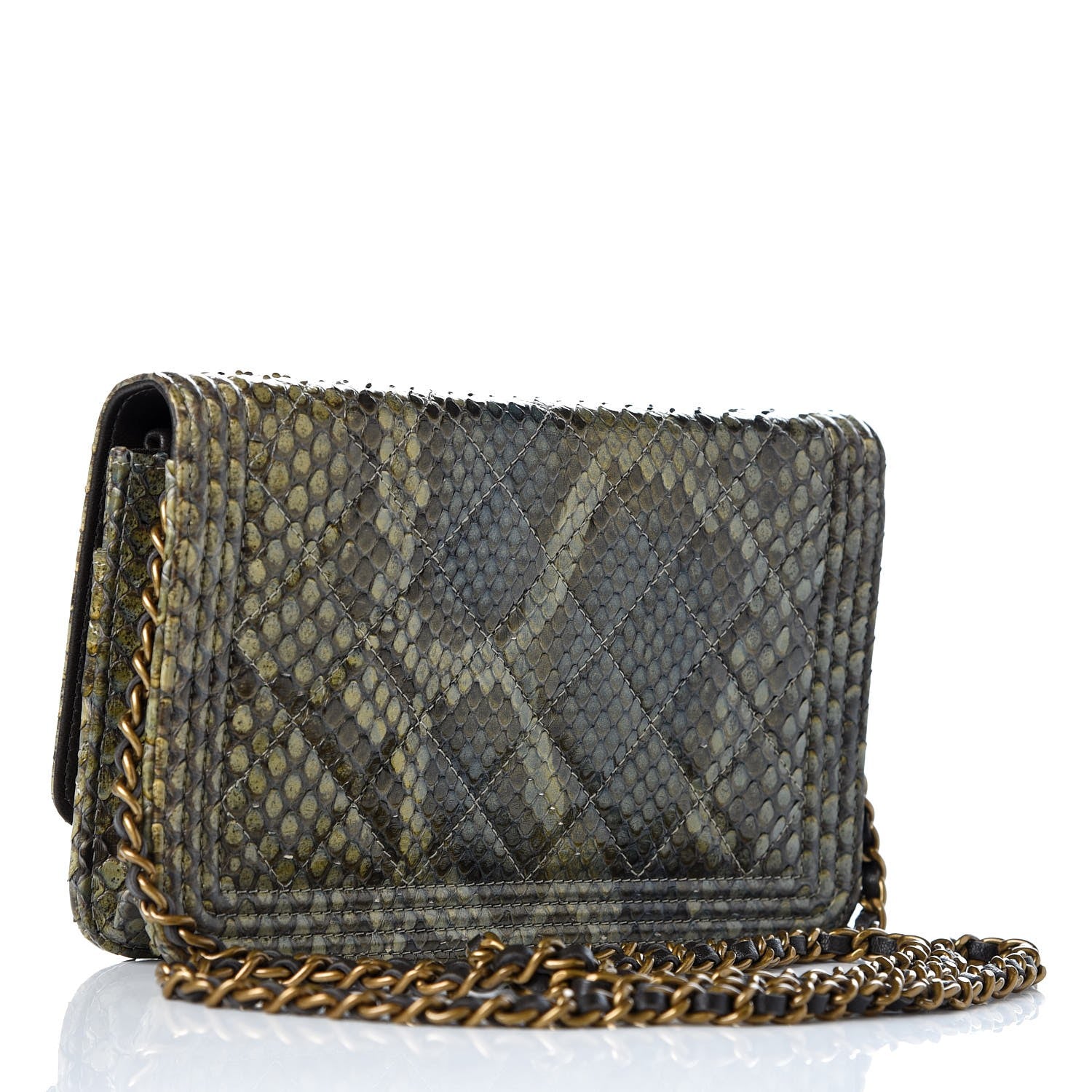 Chanel Metallic Python Boy Wallet On Chain WOC Green 3 of 9
