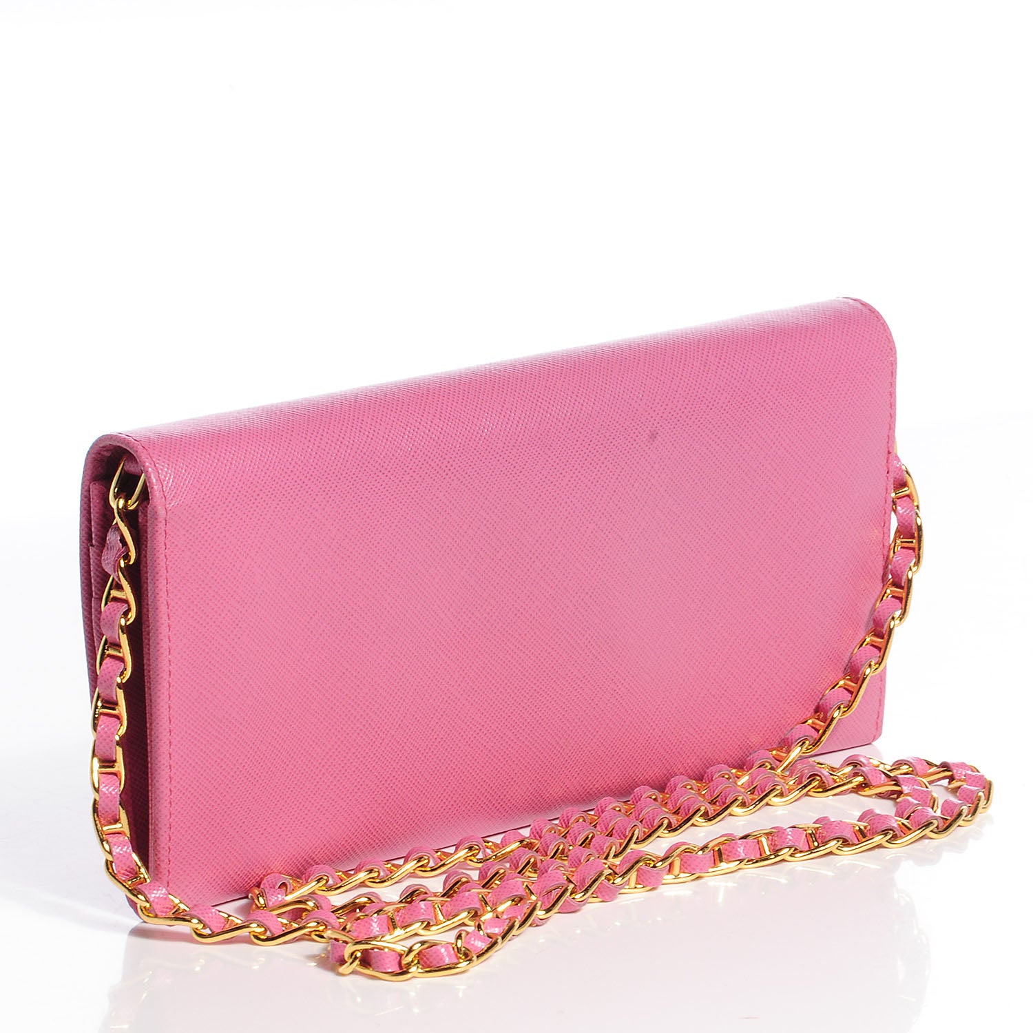 Prada Saffiano Metal Oro Chain Wallet Geranio 3 of 9