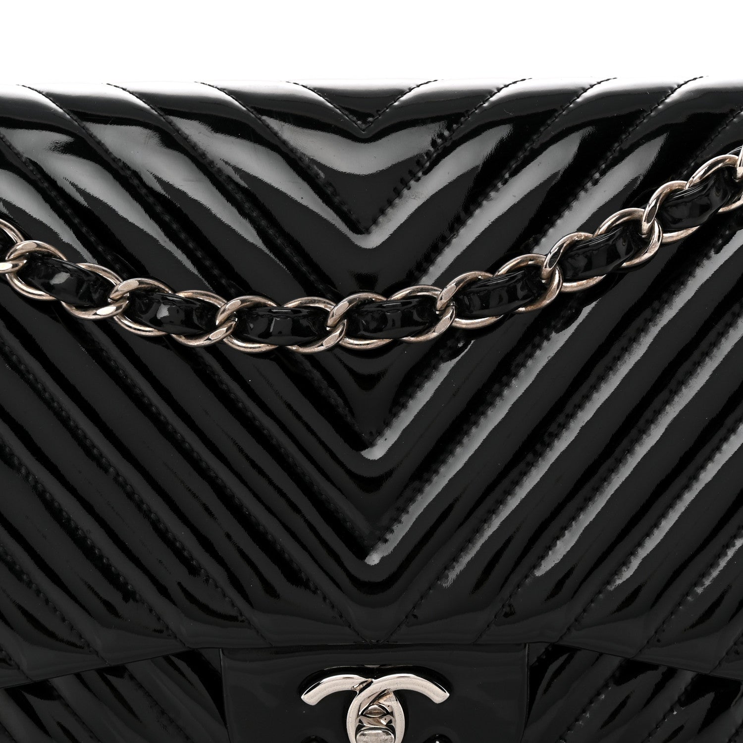 Chanel Patent Chevron Quilted Jumbo Double Flap Black 8 of 11