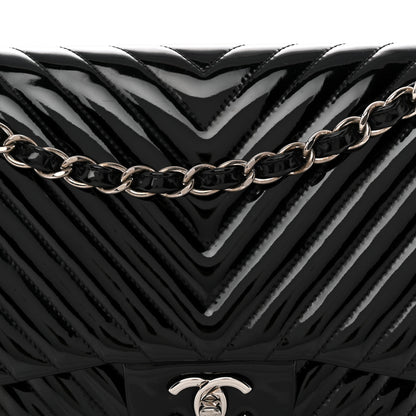 Chanel Patent Chevron Quilted Jumbo Double Flap Black 8 of 11