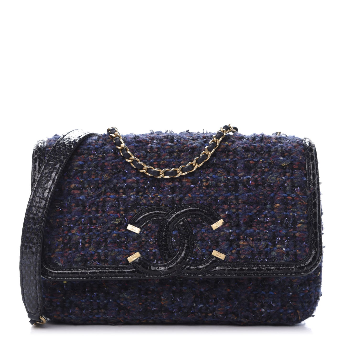 Tweed Watersnake Quilted Medium CC Filigree Flap Blue Black