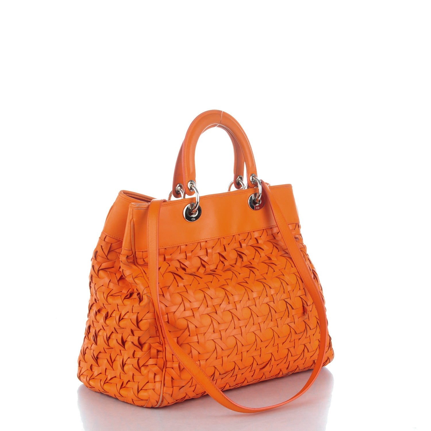 Christian Dior Lambskin Woven North South Avenue Tote Orange 3 of 10