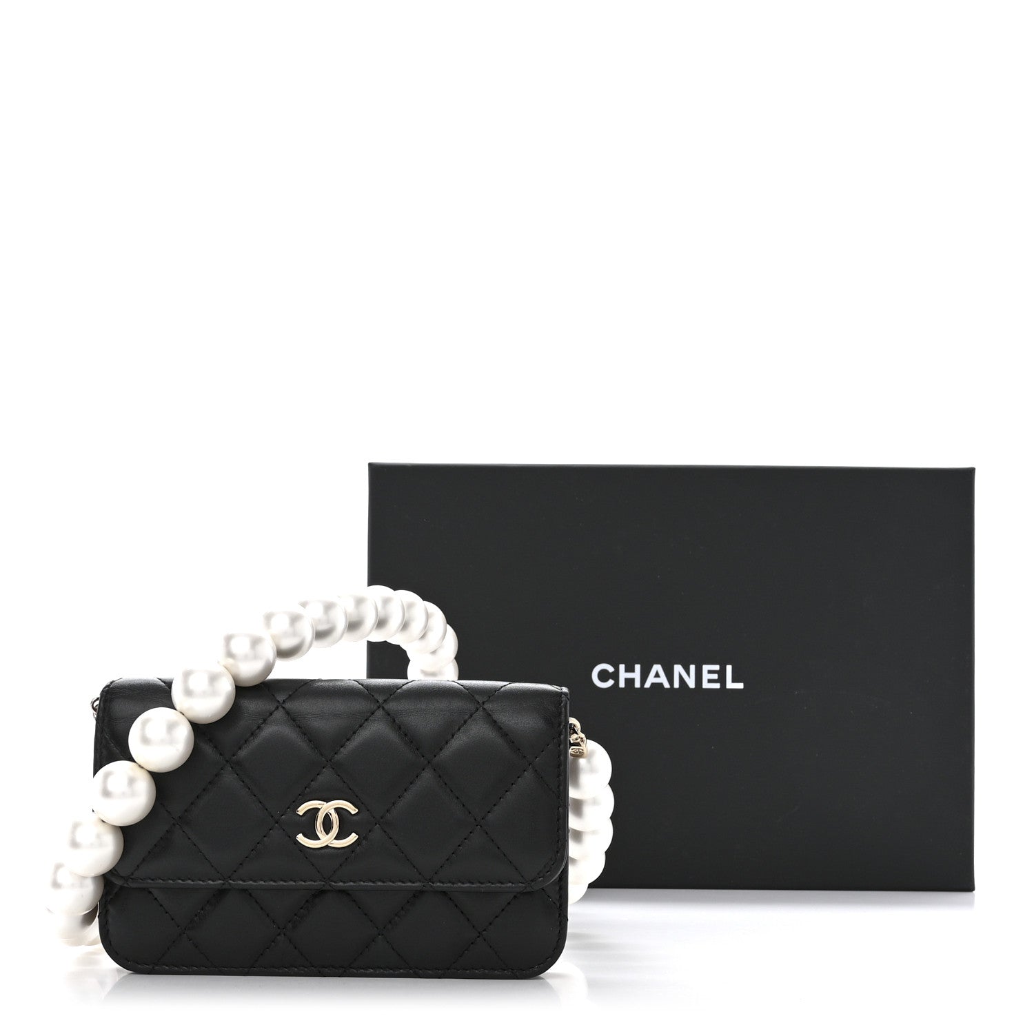 Chanel Calfskin Quilted Mini Maxi Pearls Wallet On Chain WOC Black 12 of 12