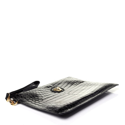 Versace Crocodile Embossed Calfskin Medusa Wristlet Black 4 of 11