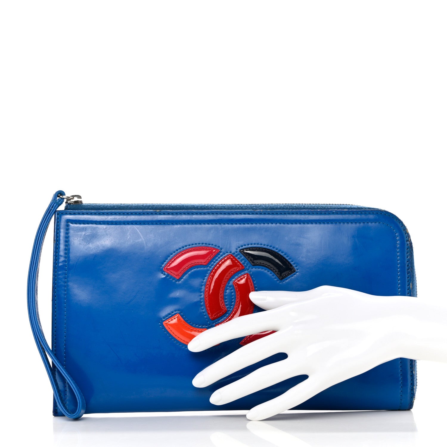 Chanel Vinyl Patent Lipstick Wristlet Wallet Blue 2 of 11