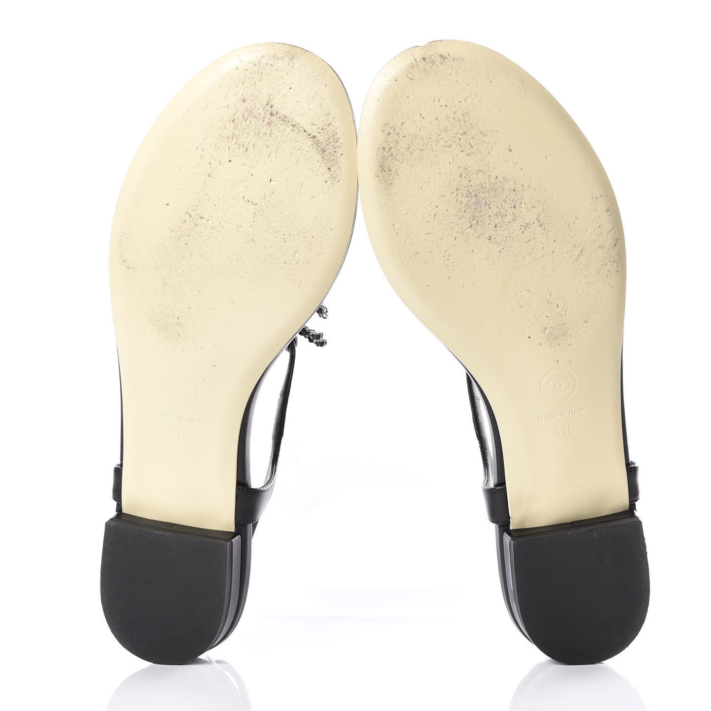 Lambskin CC Chain Thong Sandals 41 Black