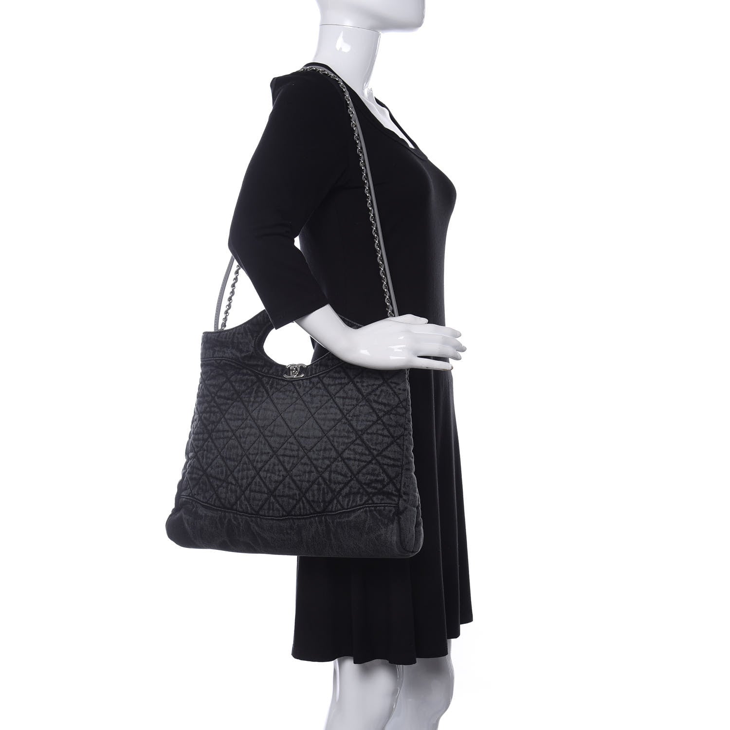 Chanel Denim Quilted 31 Denimpression Shopping Bag Grey Black 2 of 10