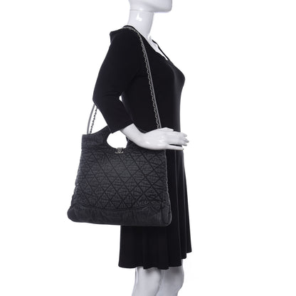 Chanel Denim Quilted 31 Denimpression Shopping Bag Grey Black 2 of 10