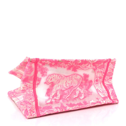 Christian Dior Transparent Canvas Embroidered Small Toile De Jouy Reverse Book Tote Fluorescent Pink 4 of 13