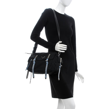 Prada Nylon New Vela Studded Messenger Black Astrale 2 of 7