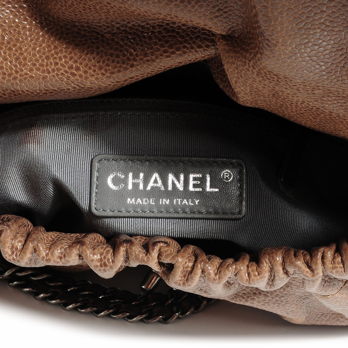 Caviar Quilted Medium Elastic Flap Brown