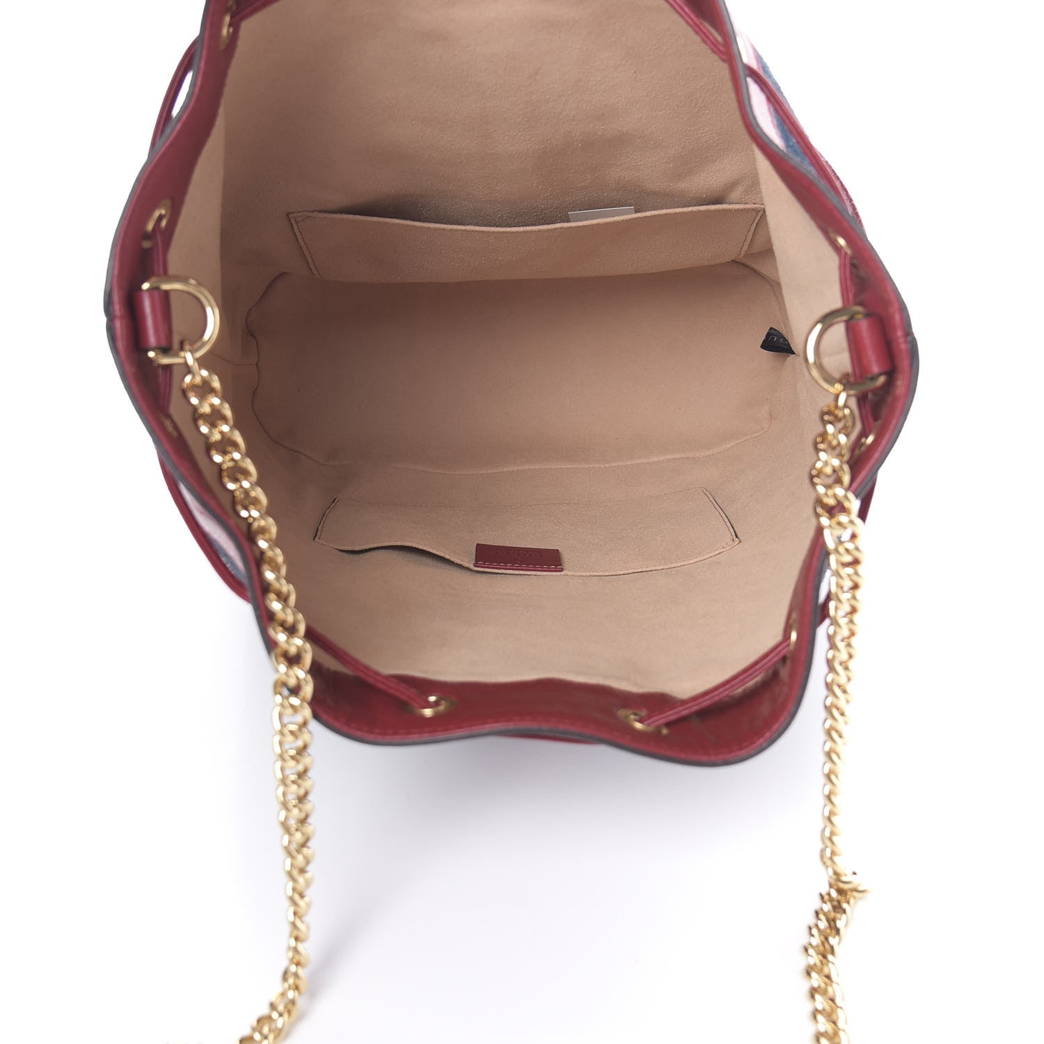Gucci Suede Calfskin Web Medium Rajah Bucket Bag New Blue Romantic Cherry 5 of 11