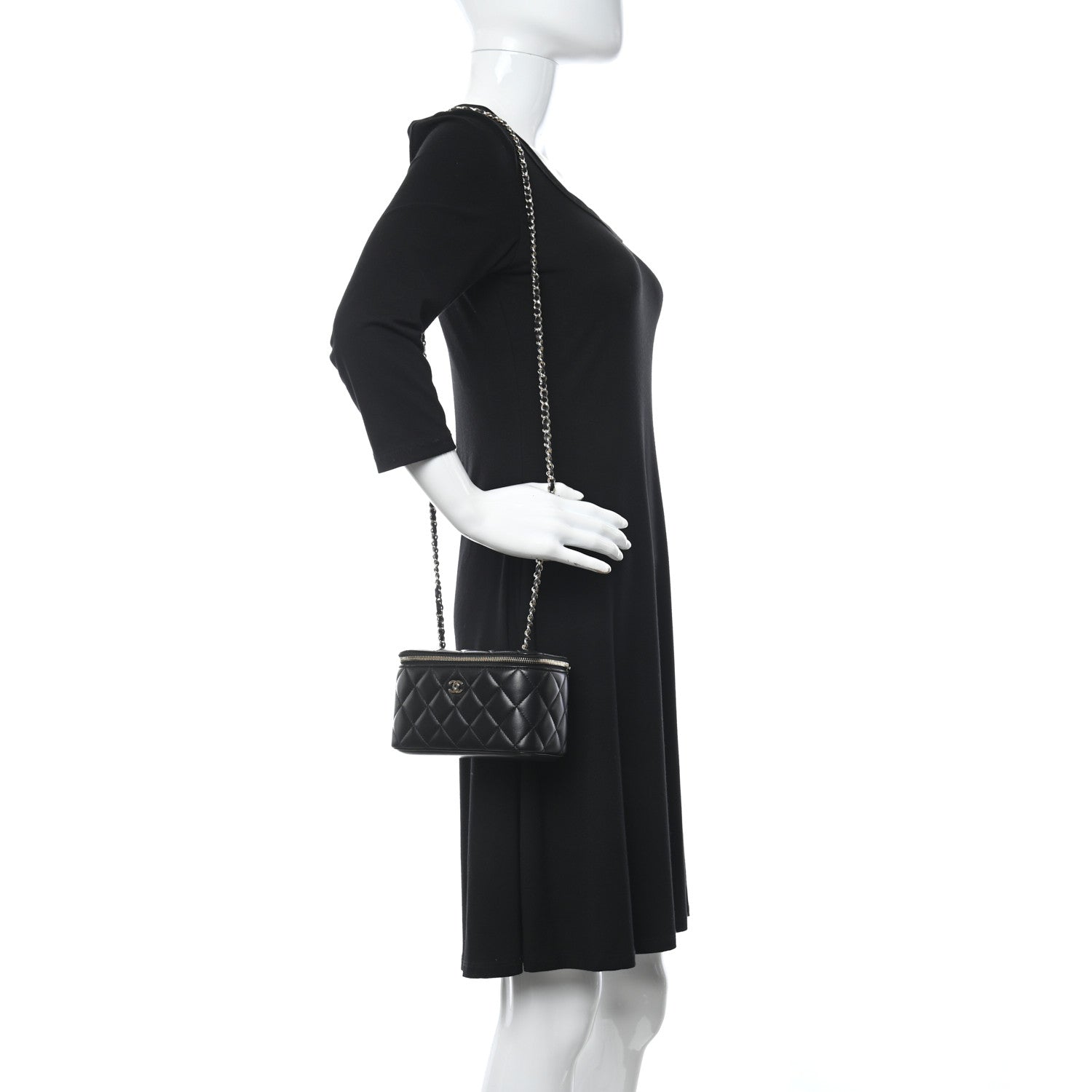 Chanel Lambskin Quilted Small Vanity Case With Chain Black 3 of 11