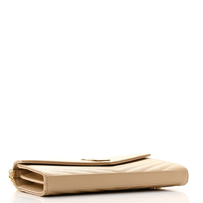 Saint Laurent Grain De Poudre Matelasse Chevron Monogram Chain Wallet Nude Powder 4 of 14
