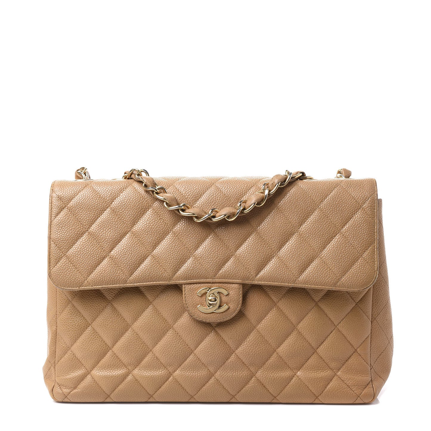 Caviar Quilted Jumbo Single Flap Beige
