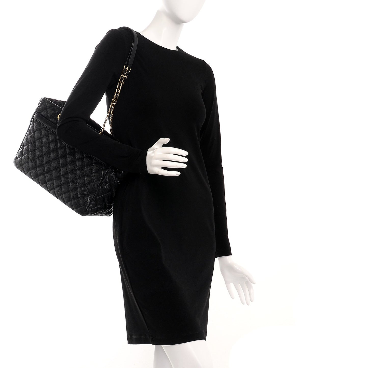 Crumpled Grained Calfskin Quilted Tote Black