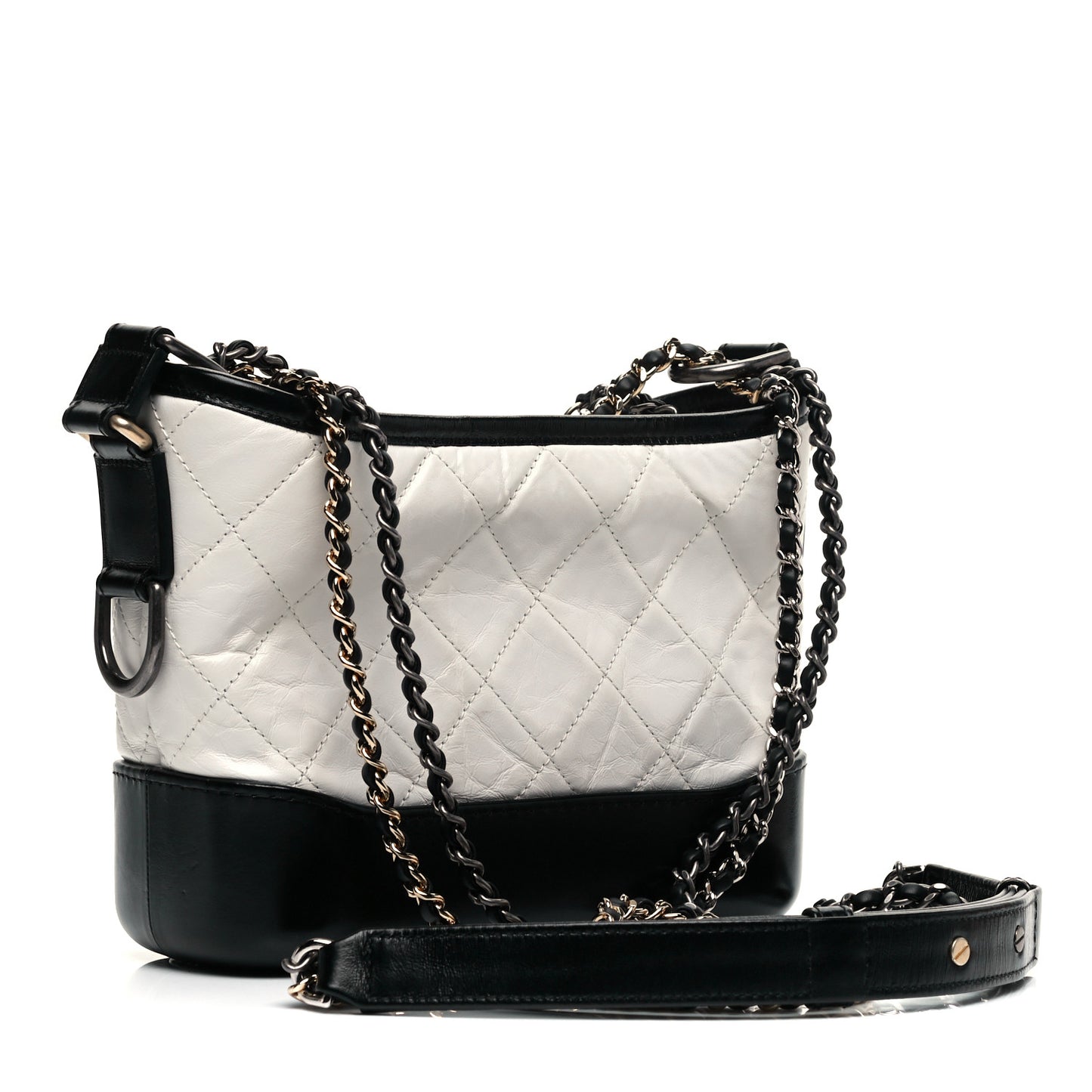 Aged Calfskin Quilted Small Gabrielle Hobo Black White