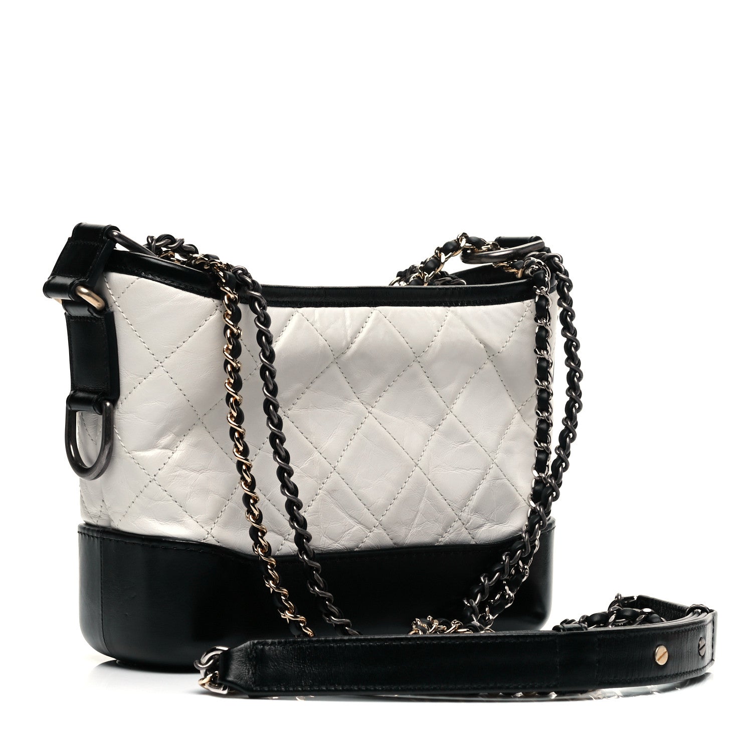 Chanel Aged Calfskin Quilted Small Gabrielle Hobo Black White 3 of 9