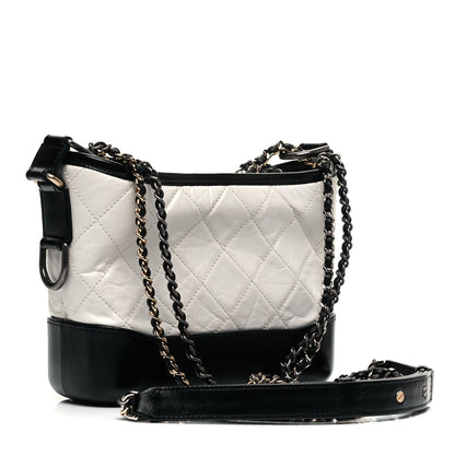 Chanel Aged Calfskin Quilted Small Gabrielle Hobo Black White 3 of 9
