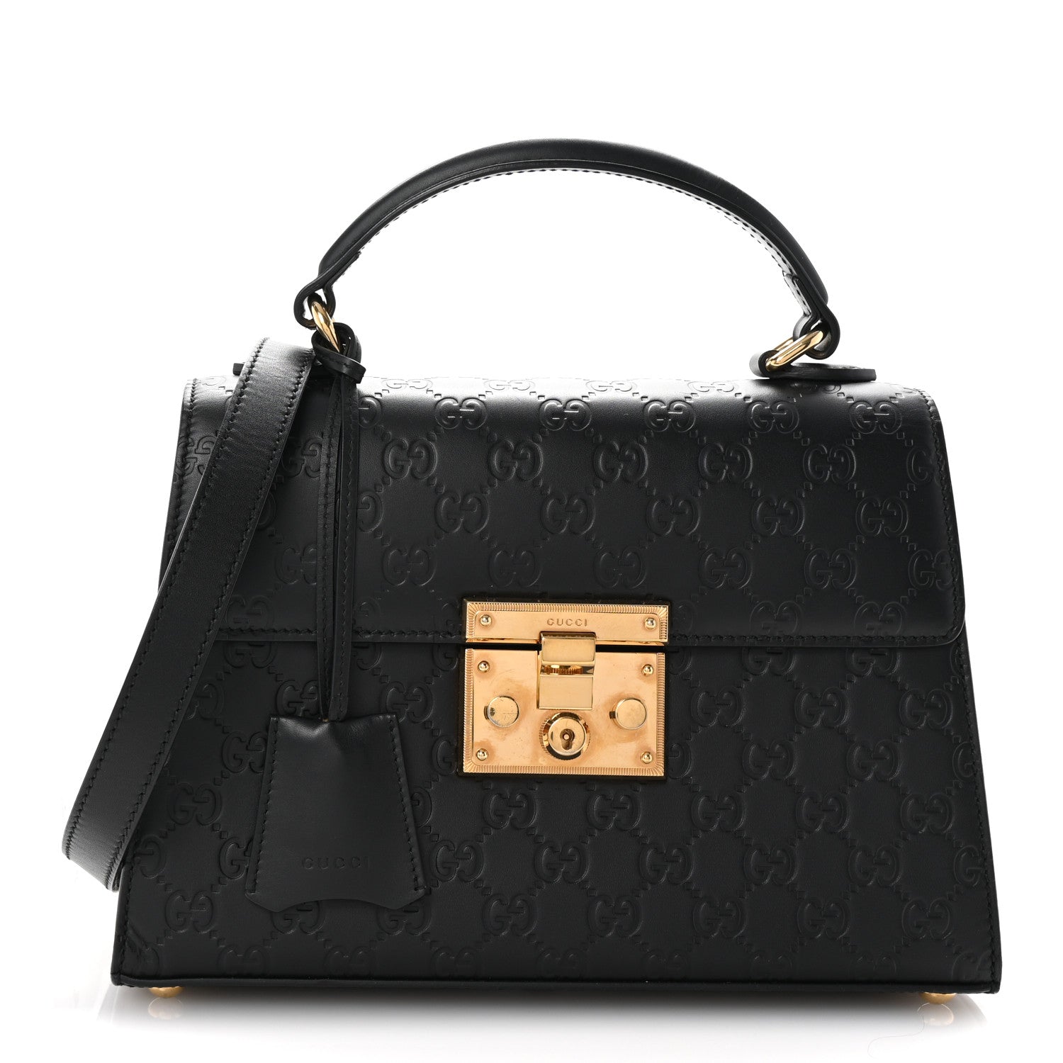 Gucci Guccissima Signature Small Padlock Top Handle Bag Black Black 1 of 10