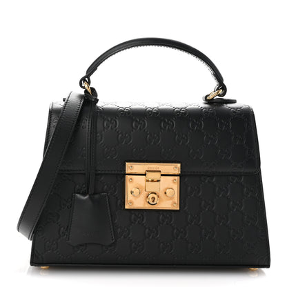 Gucci Guccissima Signature Small Padlock Top Handle Bag Black Black 1 of 10