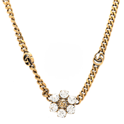 Gucci Crystal Double G Flower Chain Necklace Aged Gold 1 of 5