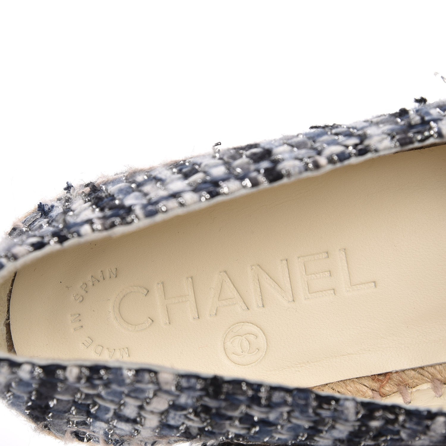 Chanel Metallic Tweed Lambskin CC Espadrilles 35 Blue Black Silver 8 of 9