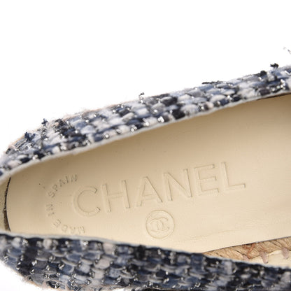 Chanel Metallic Tweed Lambskin CC Espadrilles 35 Blue Black Silver 8 of 9