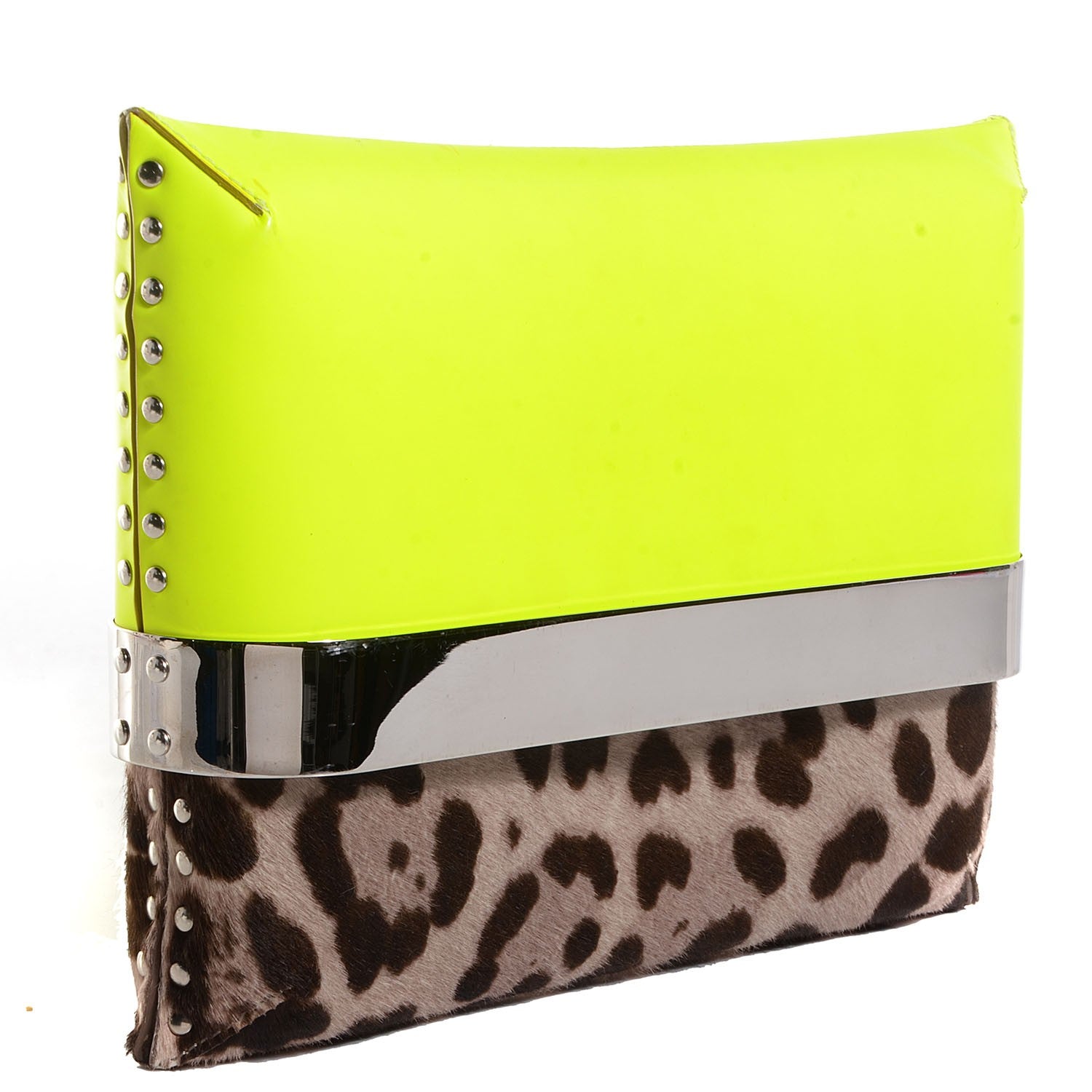 Jimmy Choo Leather Calf Hair Leopard Daphne Clutch Neon 3 of 7