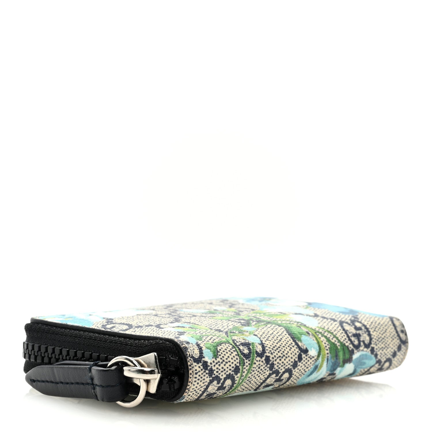 Gucci GG Supreme Monogram Blooms Zip Around Card Case Wallet Beige Blue Navy 4 of 6