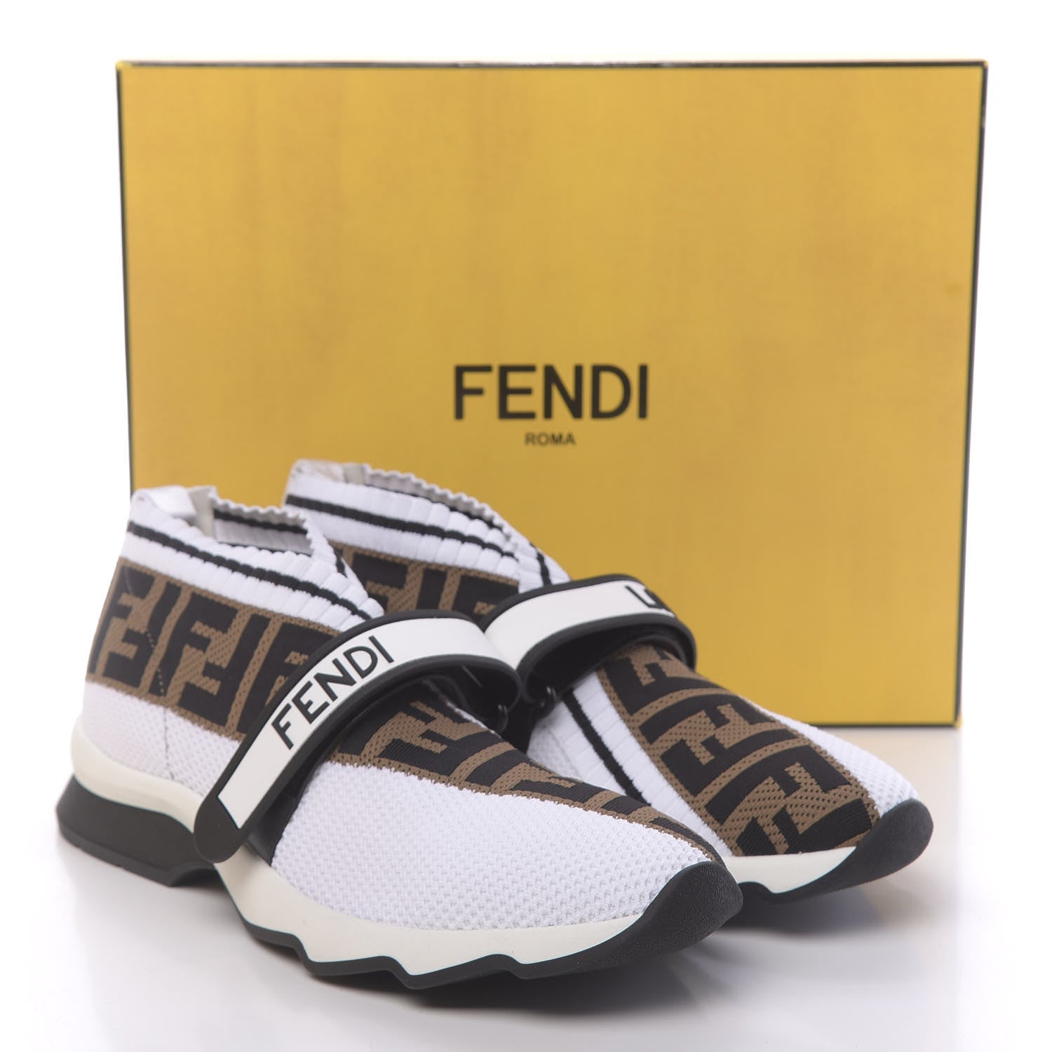 Fendi Stretch Yarn FF Stiff Band Rockoko Sneakers 39.5 White Black Tobacco 9 of 9