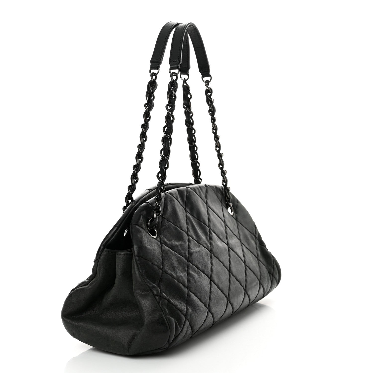 Chanel Iridescent Calfskin Stitched Just Mademoiselle Bowling Bag Black 3 of 14