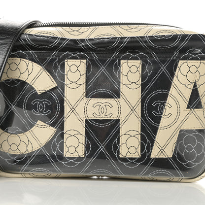 Chanel Coated Canvas Calfskin Camellia Printed Camera Case Black Beige 9 of 11