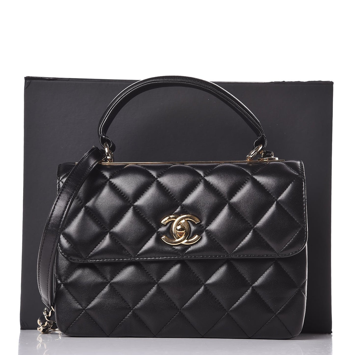 Lambskin Quilted Small Trendy CC Dual Handle Flap Bag Black
