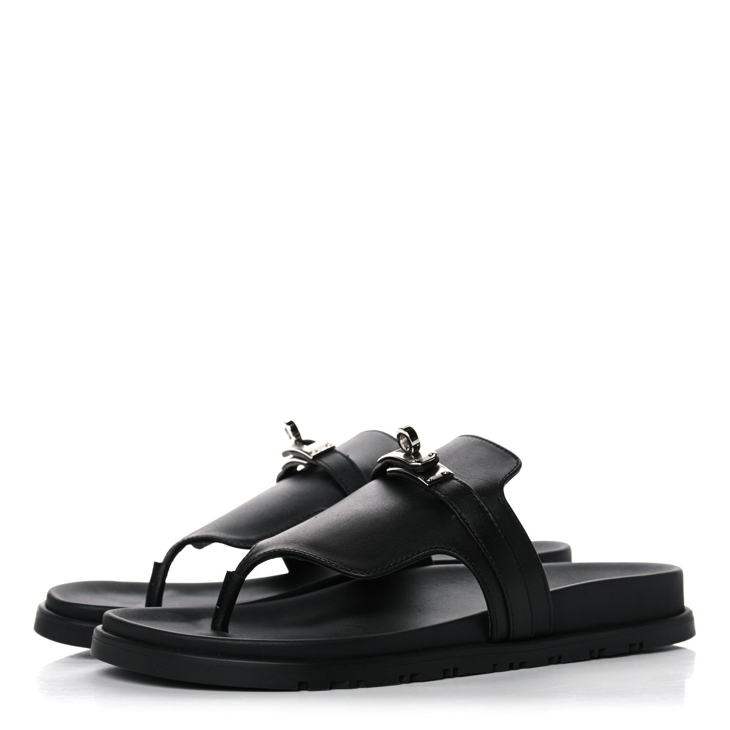 Hermes Calfskin Womens Empire Sandals 38.5 Black 3 of 12