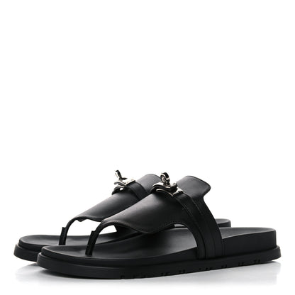 Hermes Calfskin Womens Empire Sandals 38.5 Black 3 of 12