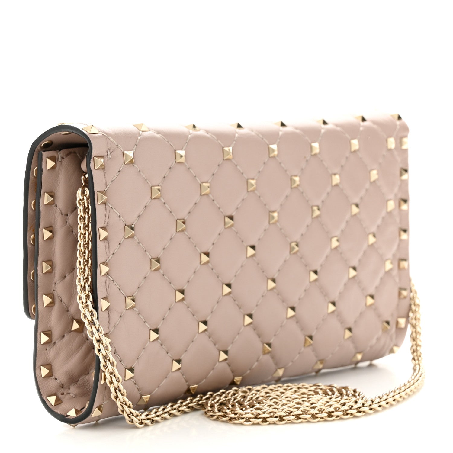 Valentino Garavani Lambskin Rockstud Spike Wallet on Chain Poudre 3 of 9