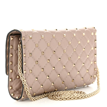 Valentino Garavani Lambskin Rockstud Spike Wallet on Chain Poudre 3 of 9