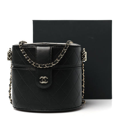 Chanel Lambskin Quilted Round Vanity Case With Chain Black 12 of 12