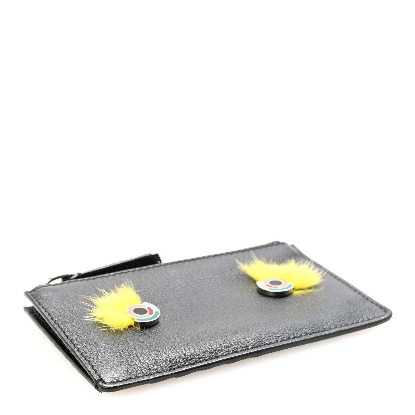 Vitello Dolce Mink Fur Hypnoteyes Zip Card Holder Black Yellow