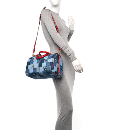 Louis Vuitton Denim Damier Monogram Patchwork Speedy Bandouliere 30 Blue Rouge 2 of 10